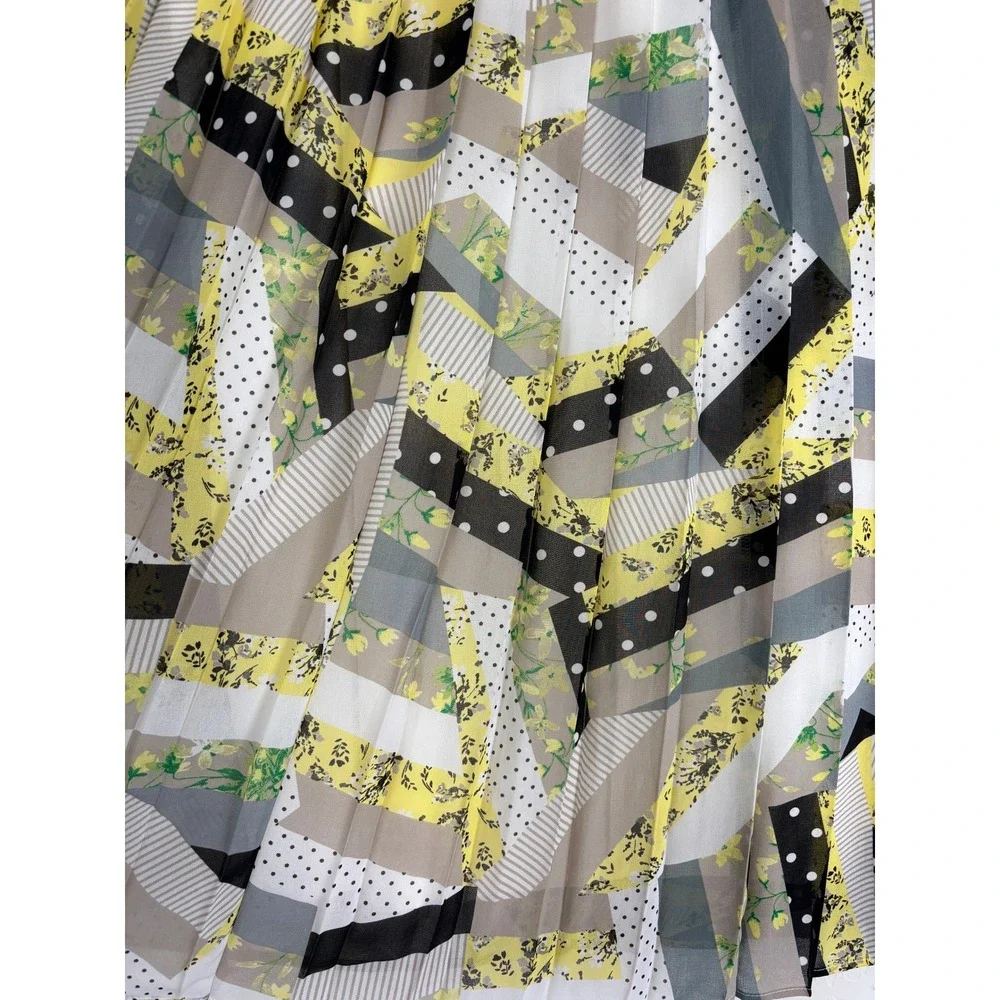 Calvin Klein Floral Pleated Midi Skirt Yellow Black Floral Patchwork 16W 2114‎